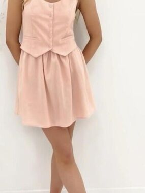 Paper heart blush pink linen vest dress size L new without tags mini dress